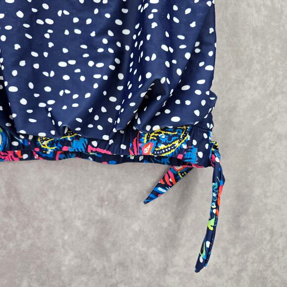 Blue Polka Dot Stretch Tie Boho White Tank Top Tankini Swimwear XL‎ Extra Large - Picture 5 of 6